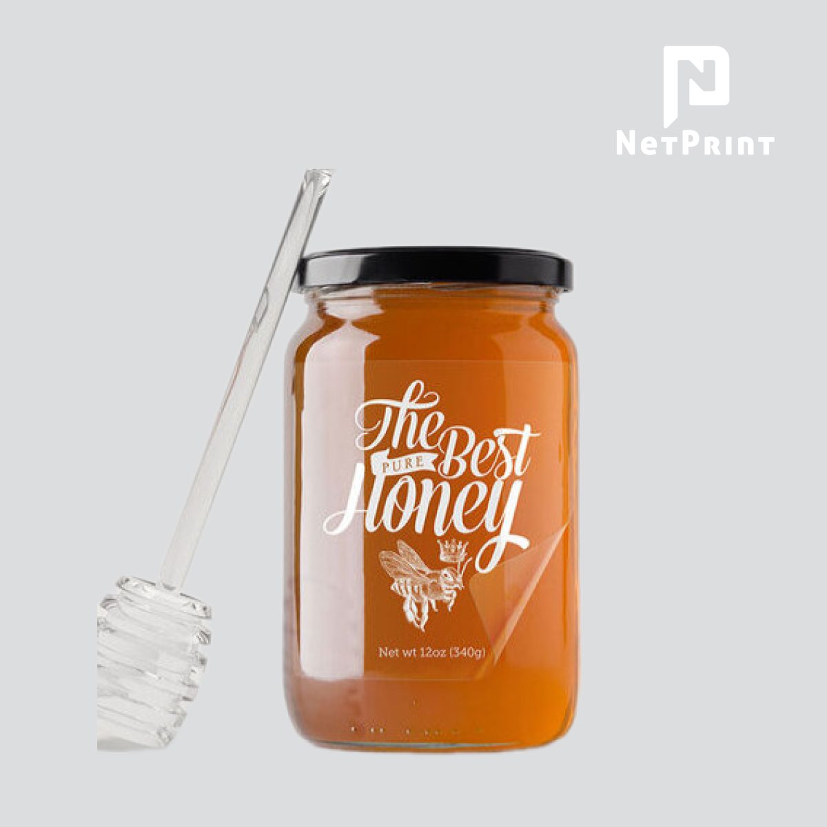 Tem decal nhựa trong in chữ trắng dán hũ mật ong, in tại NetPrint